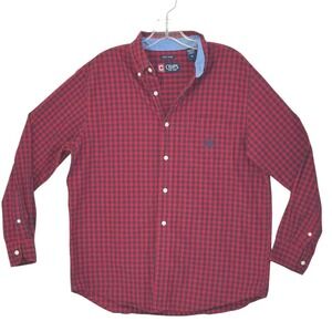 Chaps Button Down Shirt Red Black Plaid Long Sleeve Easy Care Comfortable Size M